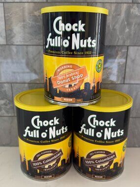Set of 3 Empty Chock Full o' Nuts 10.2-11.3oz Coffee Tins Kitchen Décor Canister